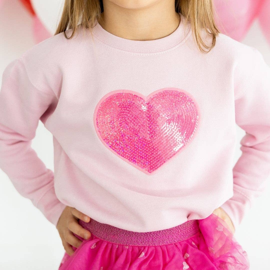 Sweet Wink - Heart Sequin Patch Valentine's Day Sweatshirt - Pink