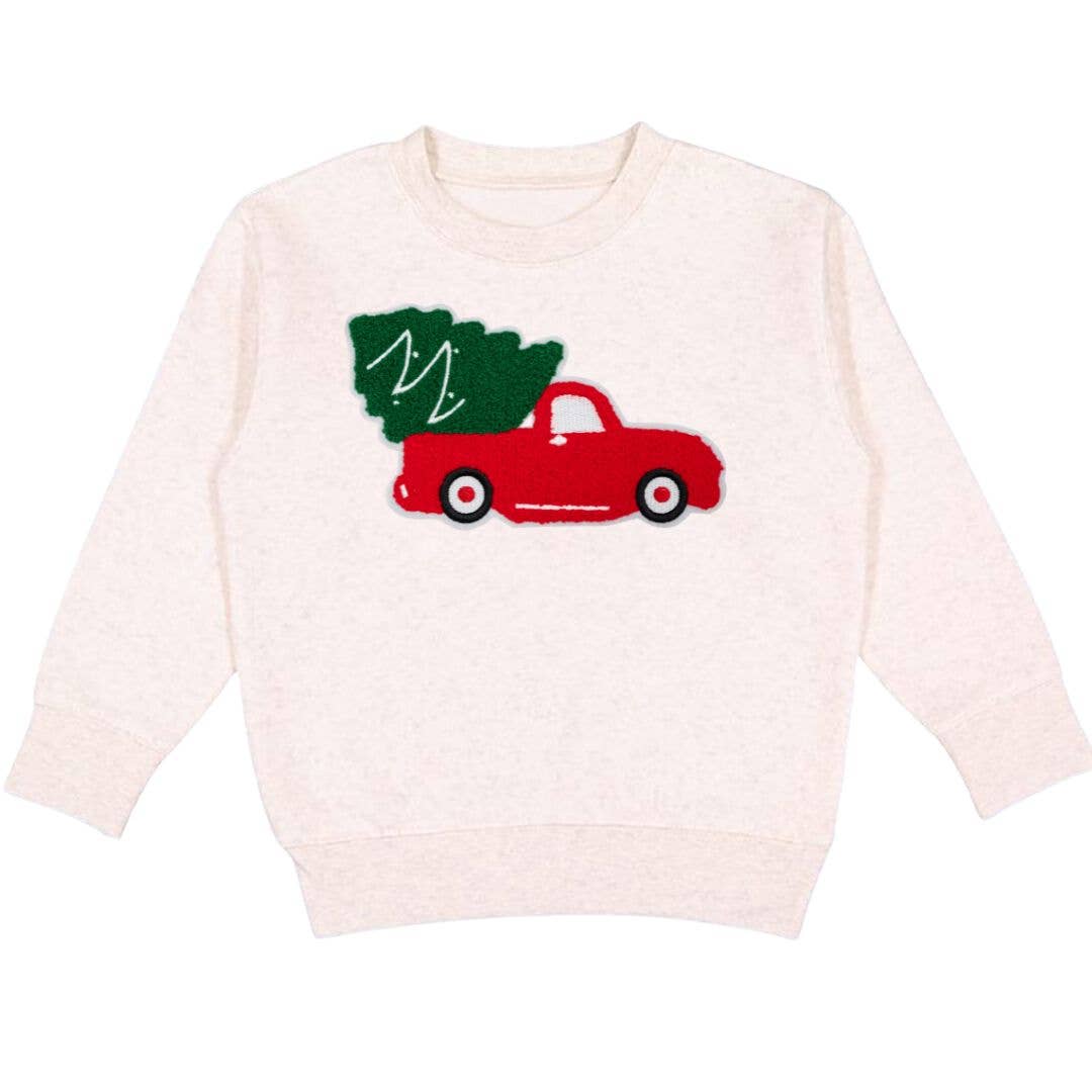 Sweet Wink - Christmas Truck Patch Sweatshirt - Kids Holiday Sweatshirt