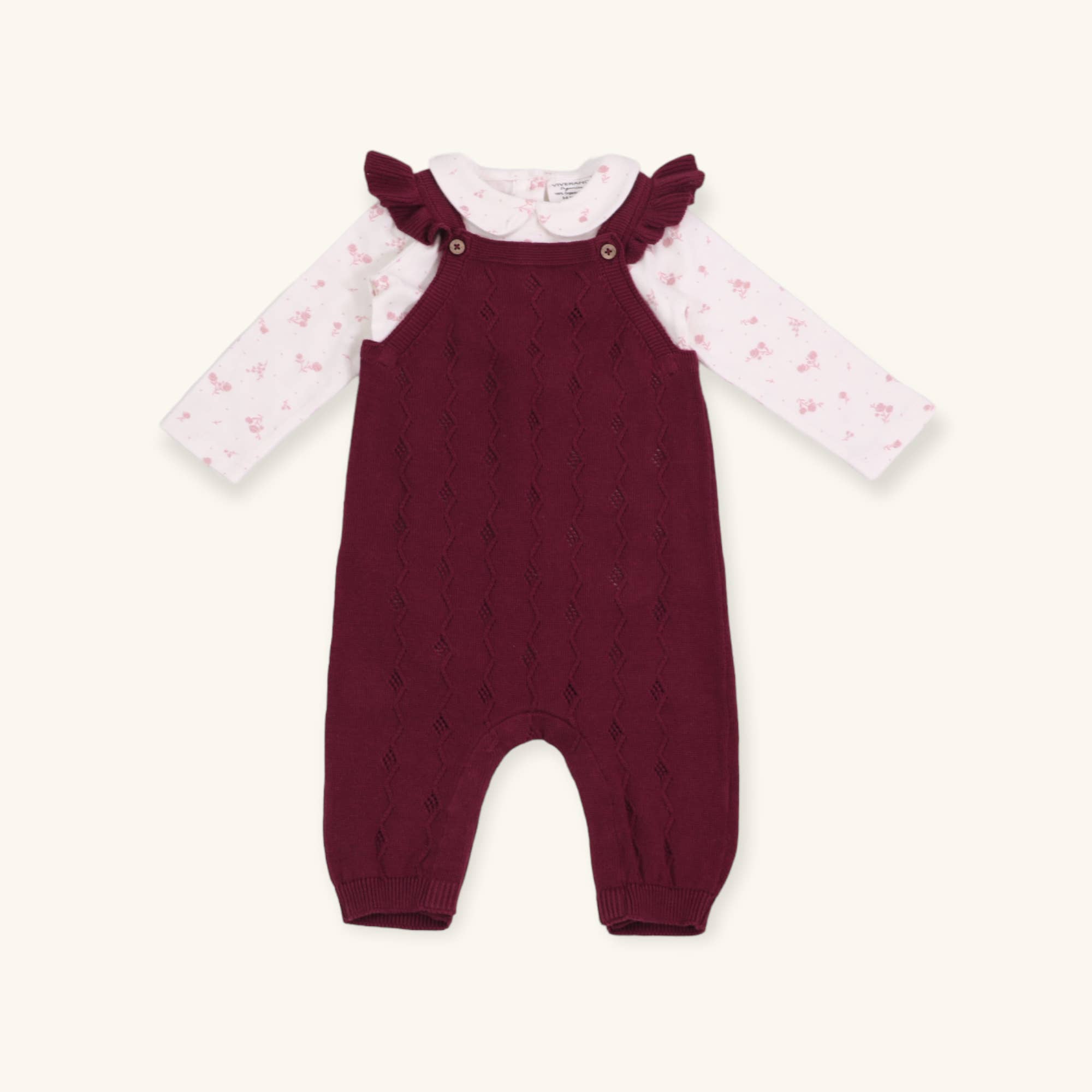 Viverano Organics - Ruffle Knit Overall+Floral Peter Pan Bodysuit Set (Organic)