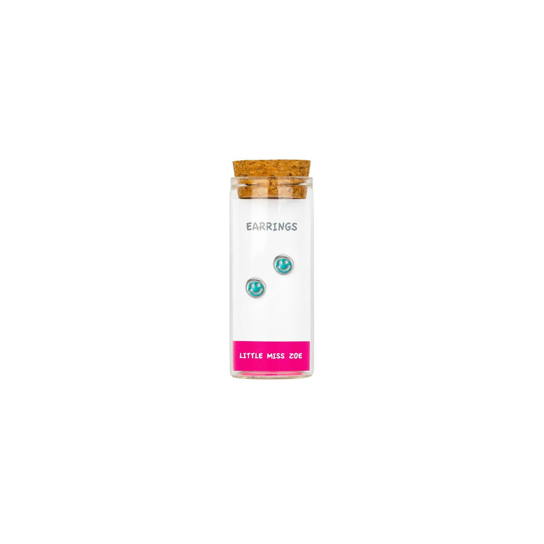 Little Miss Zoe - Stud Kids Earrings in a Bottle: Colorful Smiley Pink