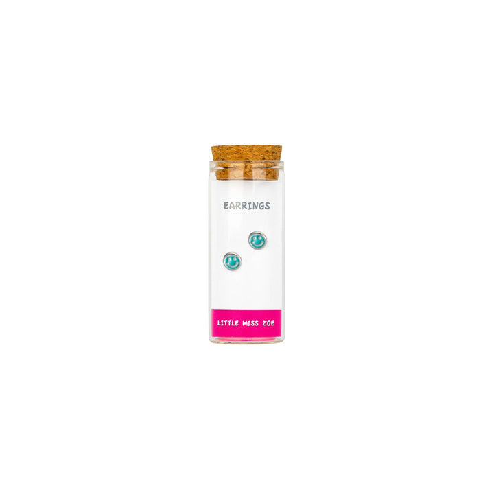 Little Miss Zoe - Stud Kids Earrings in a Bottle: Colorful Smiley Pink