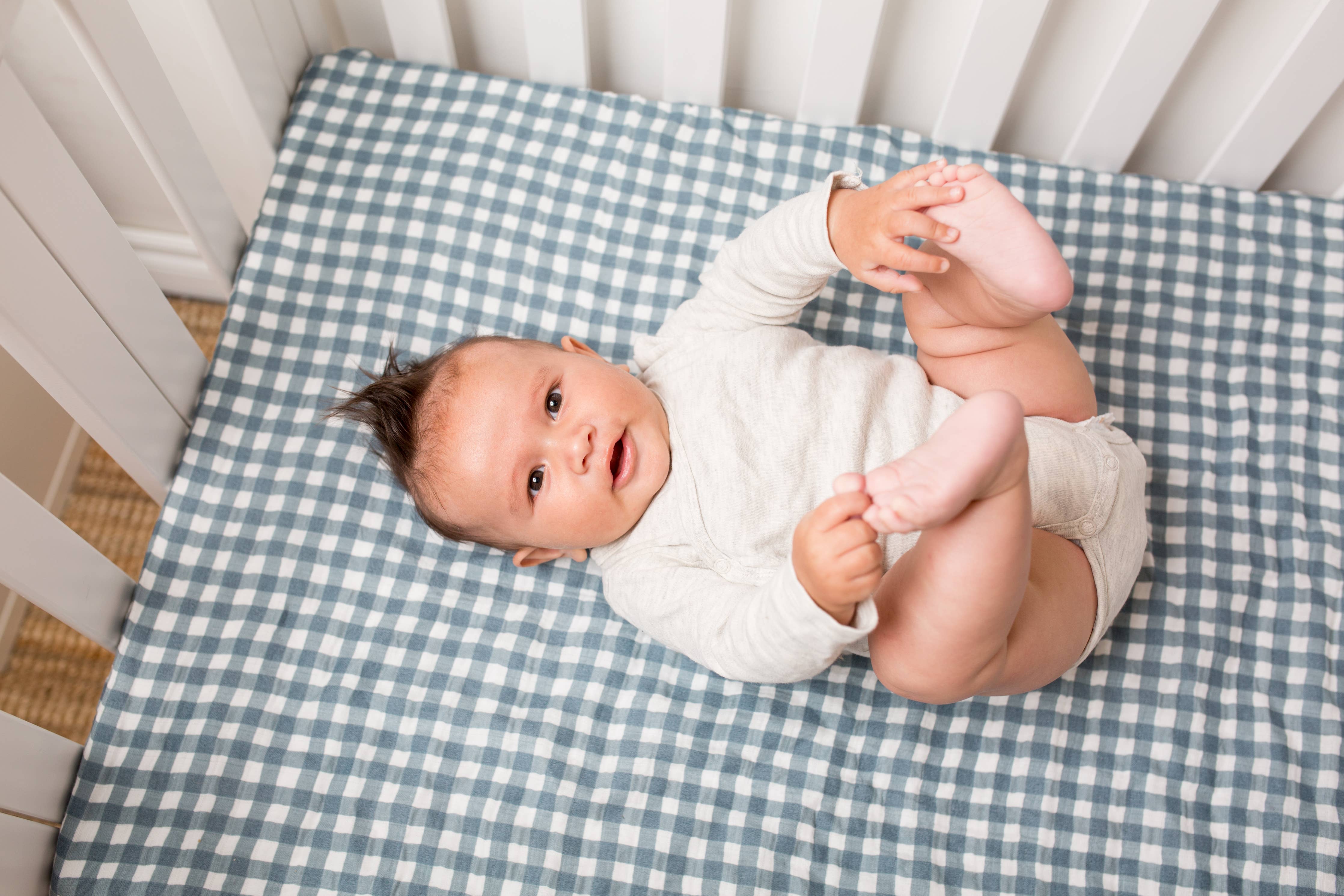 Cotton Crib Sheet - Navy Gingham