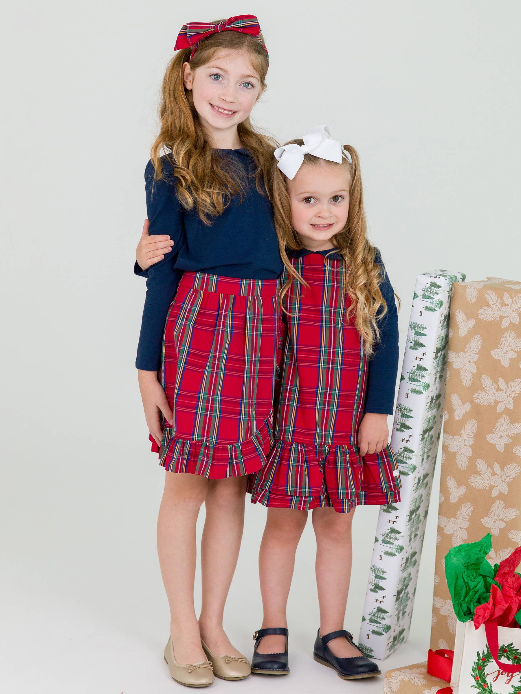 Girls Tis The Season Plaid Ruffle Wrap Skirt