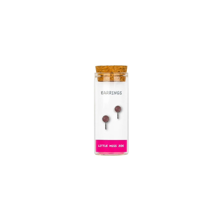 Little Miss Zoe - Stud Kids Earrings in a Bottle: Colorful Smiley Pink