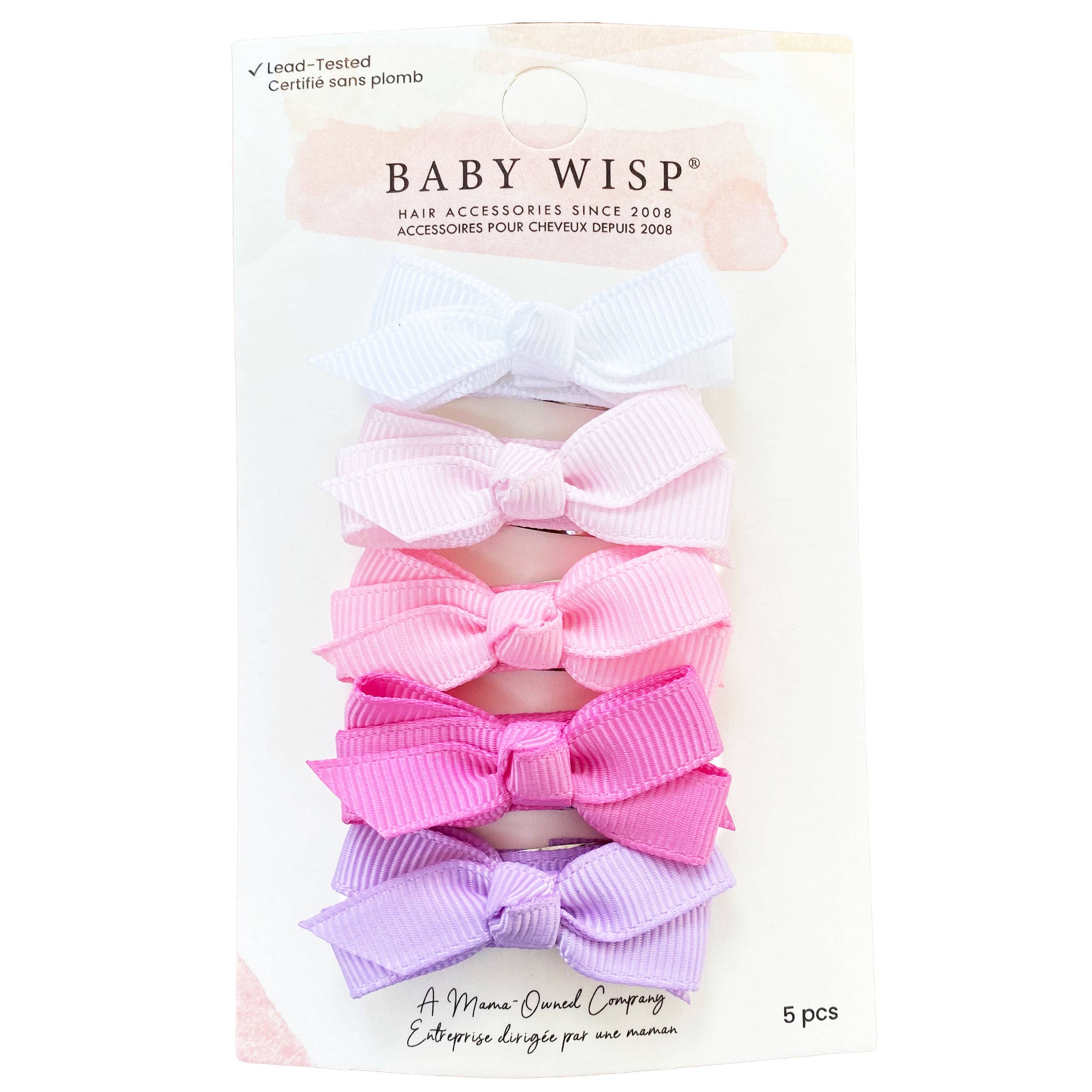 Baby Wisp - 5 Chelsea Boutique Grosgrain Bow on Snap Clips-Pink Carnival