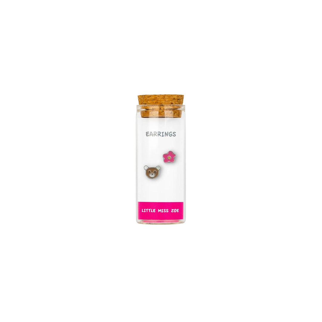 Little Miss Zoe - Stud Kids Earrings in a Bottle: Colorful Smiley Pink
