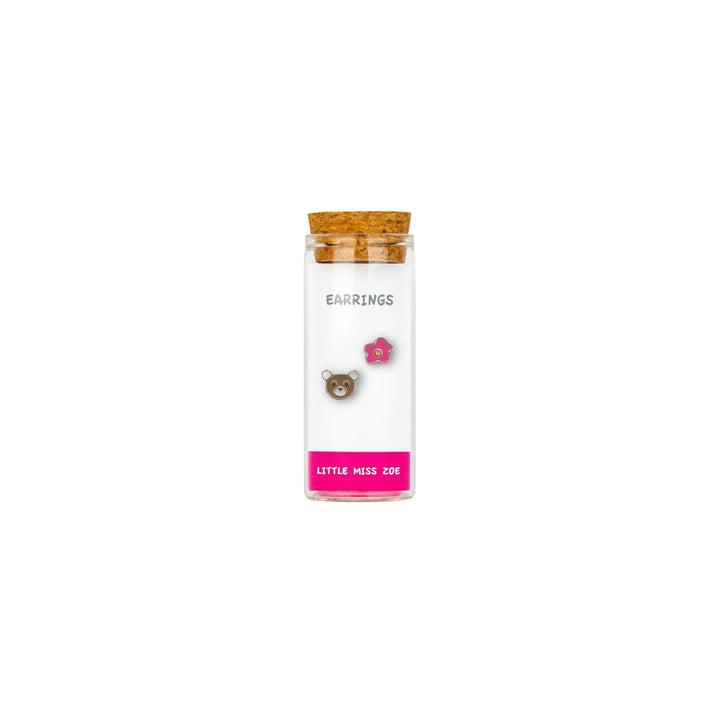 Little Miss Zoe - Stud Kids Earrings in a Bottle: Colorful Smiley Pink