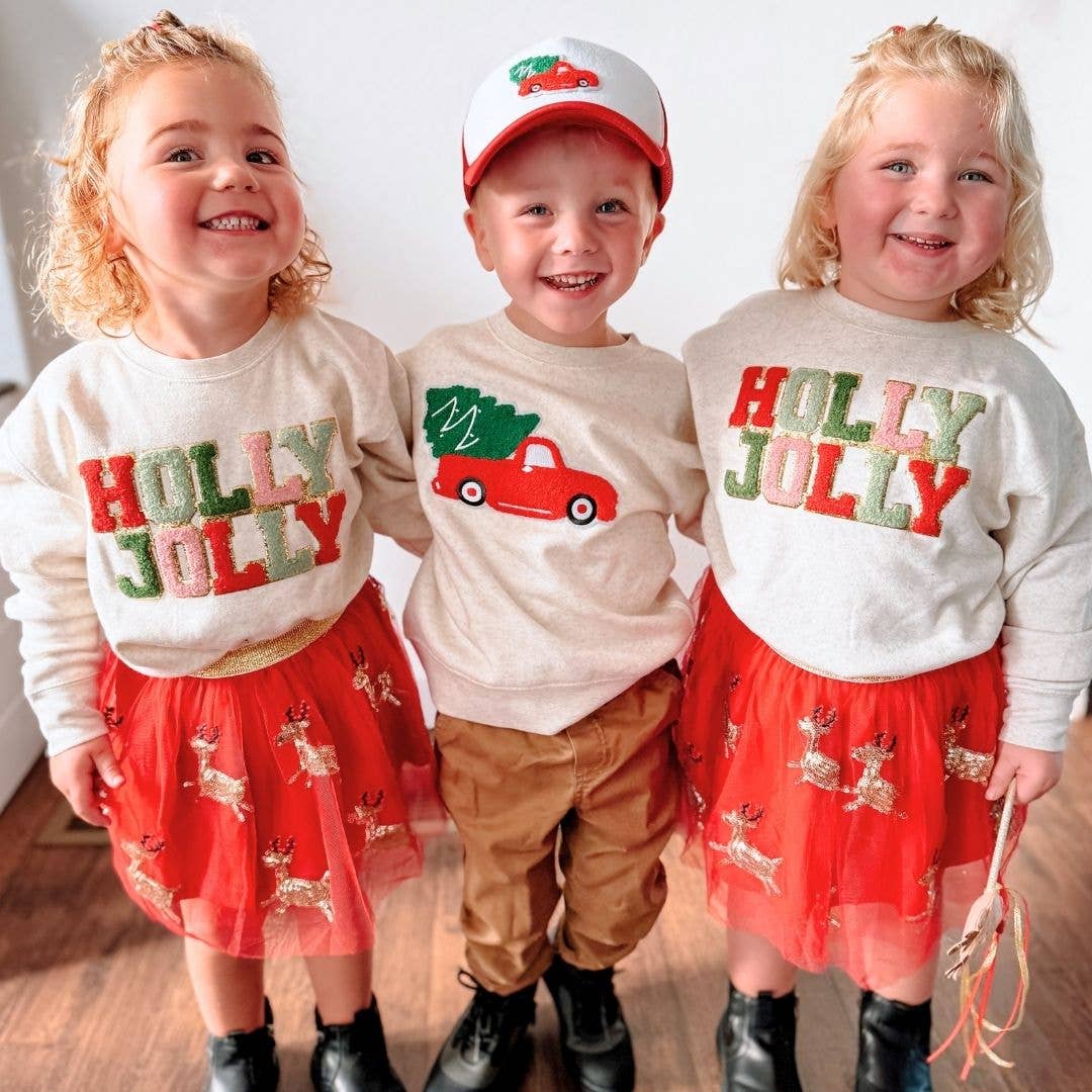 Sweet Wink - Christmas Truck Patch Sweatshirt - Kids Holiday Sweatshirt