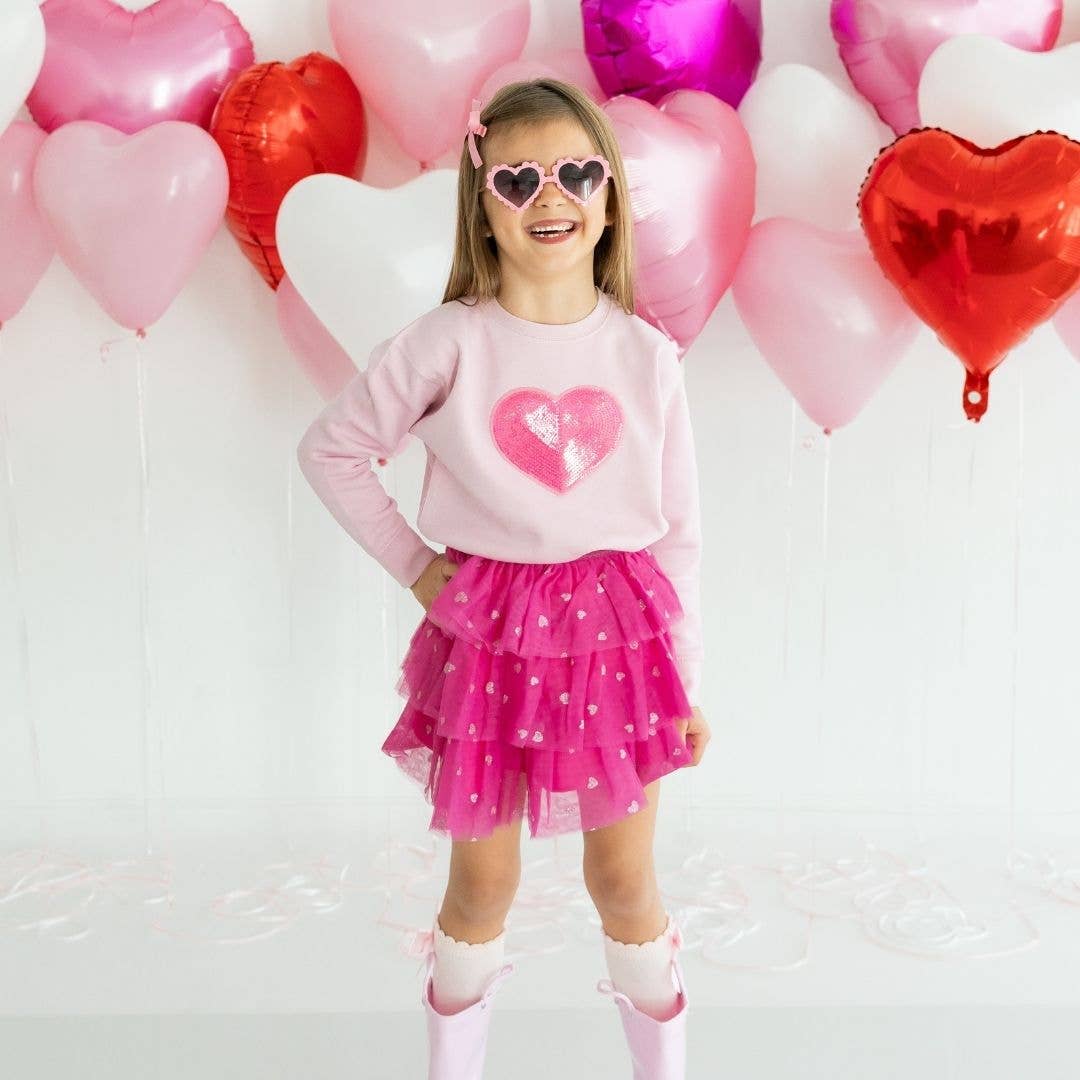 Sweet Wink - Heart Sequin Patch Valentine's Day Sweatshirt - Pink