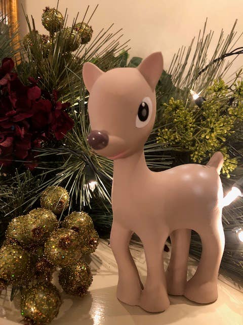 Tikiri Toys LLC - Ralphie Reindeer Organic Rubber Rattle, Teether & Bath Toy