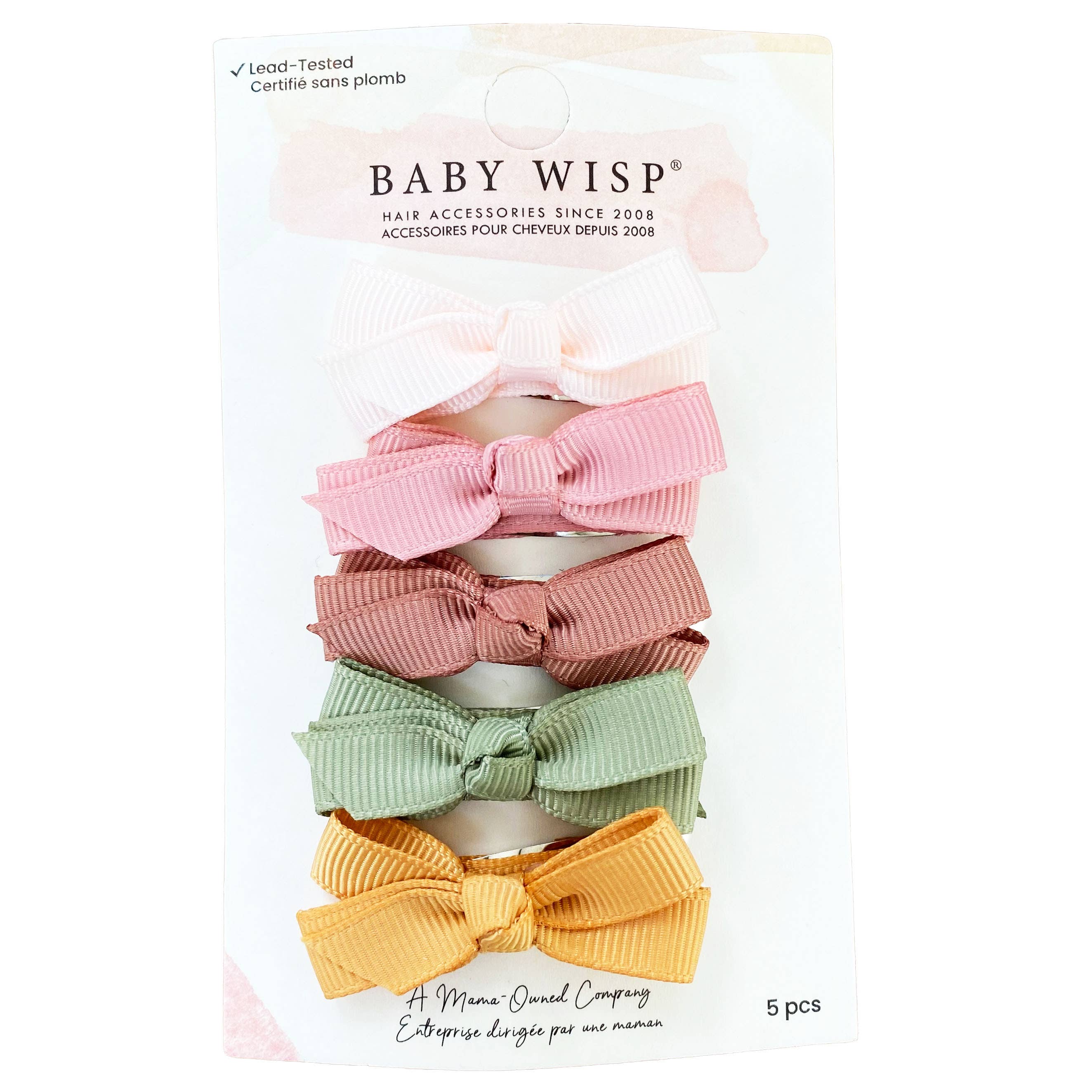 Baby Wisp - 5 Chelsea Boutique Grosgrain Bows on Snap Clips- Pink Papaya