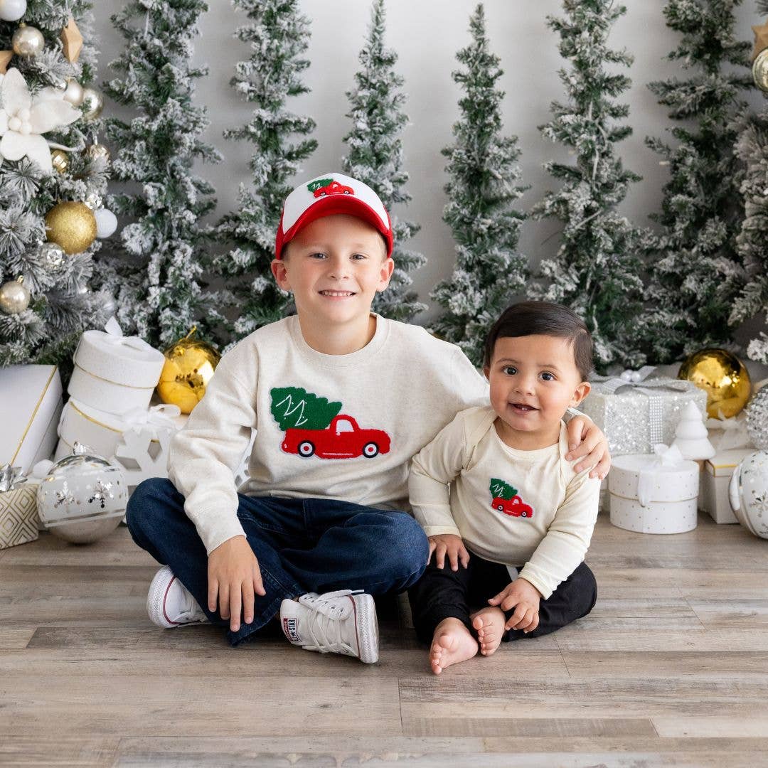 Sweet Wink - Christmas Truck Patch Sweatshirt - Kids Holiday Sweatshirt