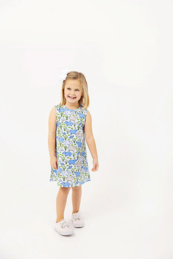 The Beaufort Bonnet Company - Sleeveless Polly Play Dress - Bal Harbour Hippo - Beale Street Blue