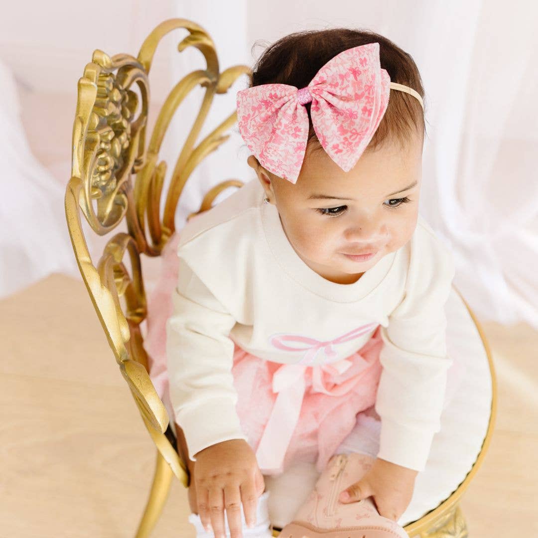 Sweet Wink - Coquette Bow Patch Long Sleeve Romper - Natural