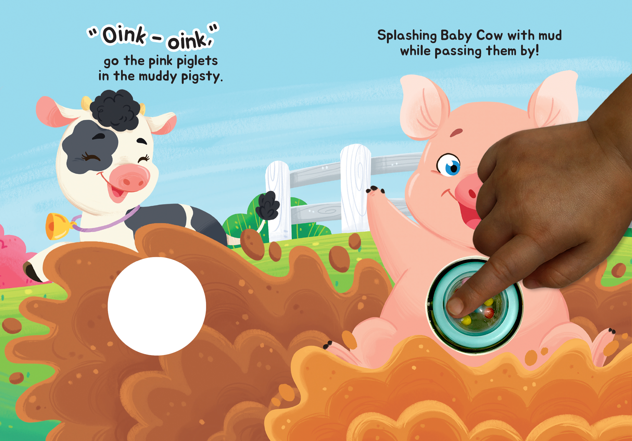 Little Hippo Books - Baby Barnyard - Children's Rattle and Read Interactive Sensory Board Book with Spinning Rattle