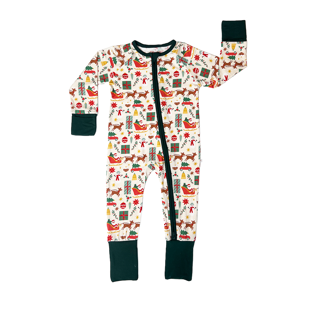 Emerson and Friends - Holiday Vintage Christmas Bamboo Convertible Baby Pajamas