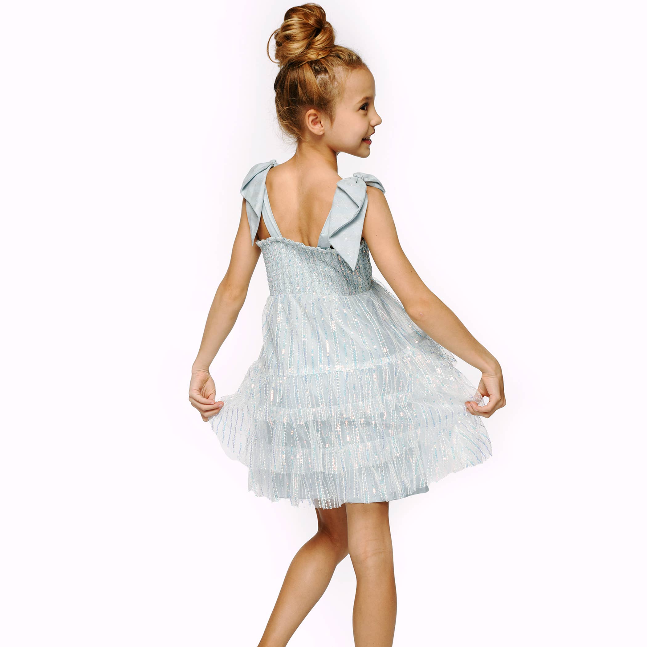 Sequin Tiered Baby Doll Dress With Bow Straps