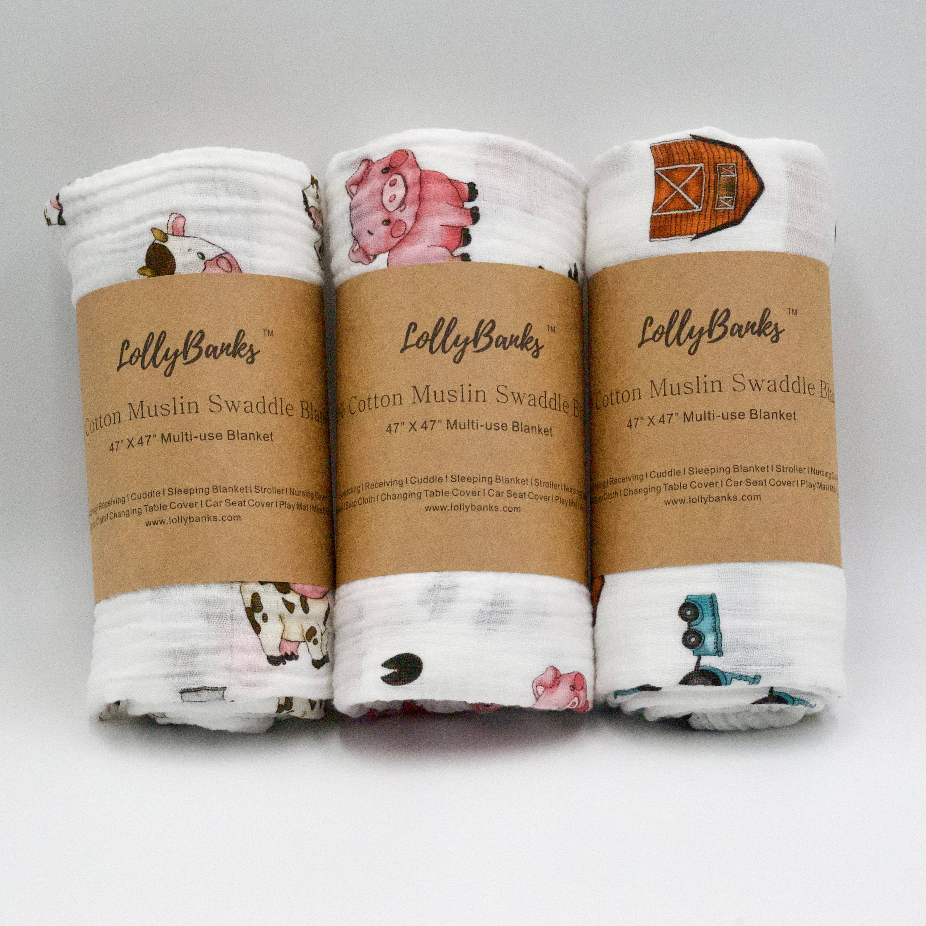 LollyBanks - The Cow Says Moo - Baby Swaddle Blanket Set