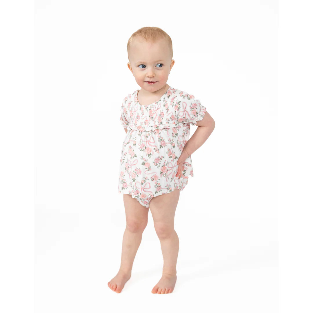 Angel Dear - Ribbons and Flowers Smocked Ruffle Bubble w/ Skirt