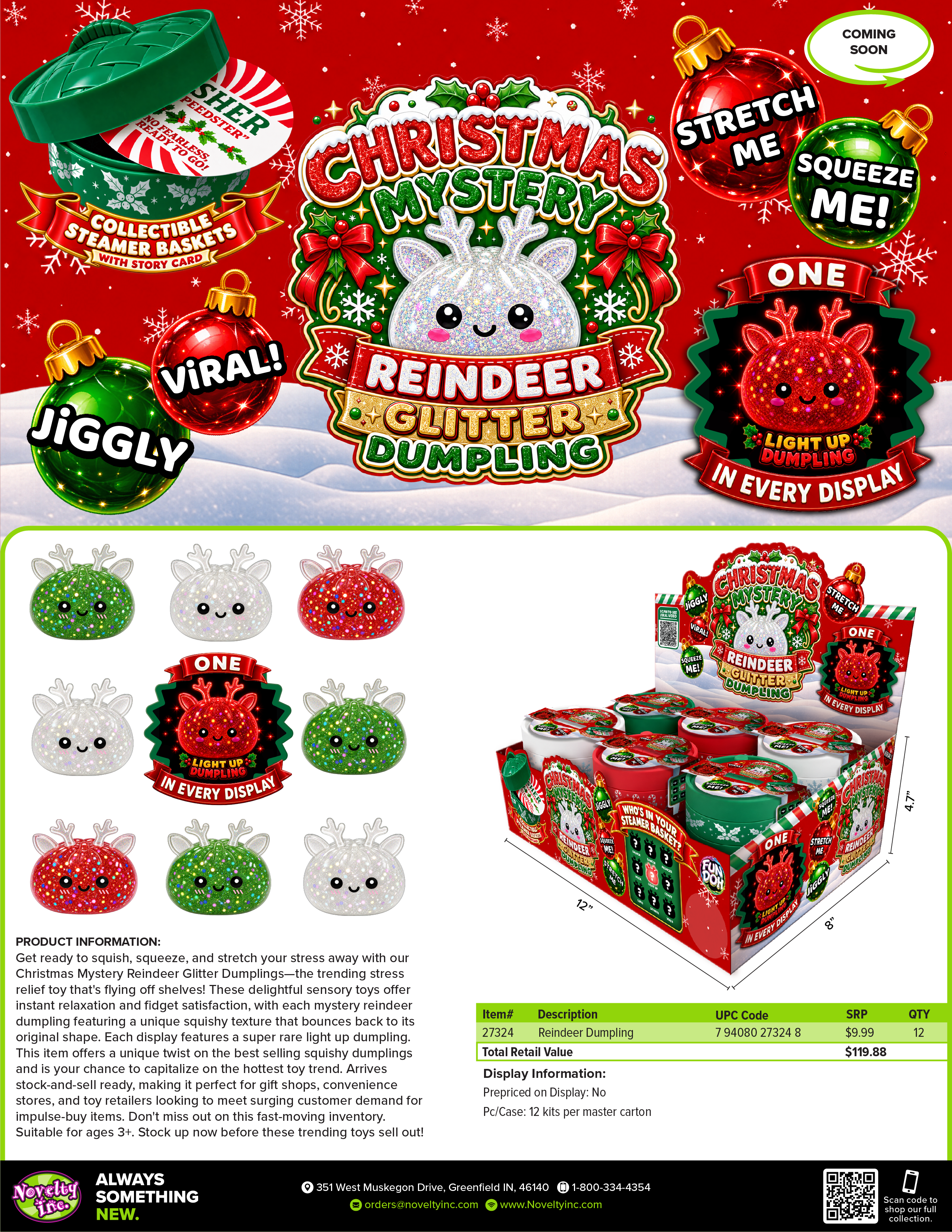 Novelty Brands - Fun Doh Christmas Mystery Reindeer Dumpling Squishy Toy