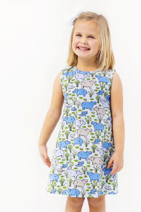 The Beaufort Bonnet Company - Sleeveless Polly Play Dress - Bal Harbour Hippo - Beale Street Blue