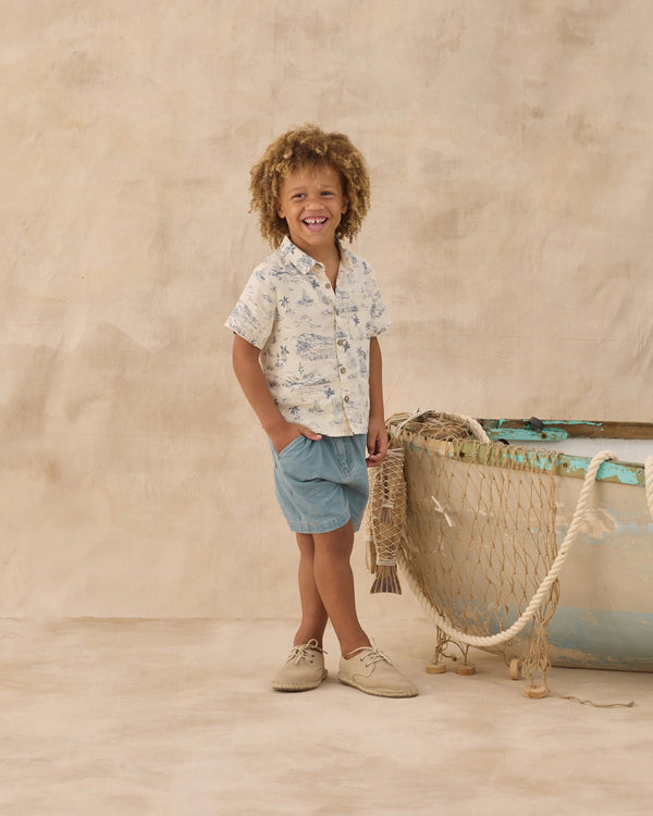 Rylee + Cru - Collared Short Sleeve Shirt - Ocean Toile