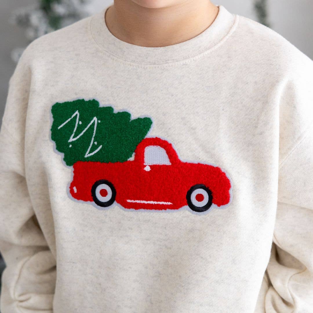 Sweet Wink - Christmas Truck Patch Sweatshirt - Kids Holiday Sweatshirt