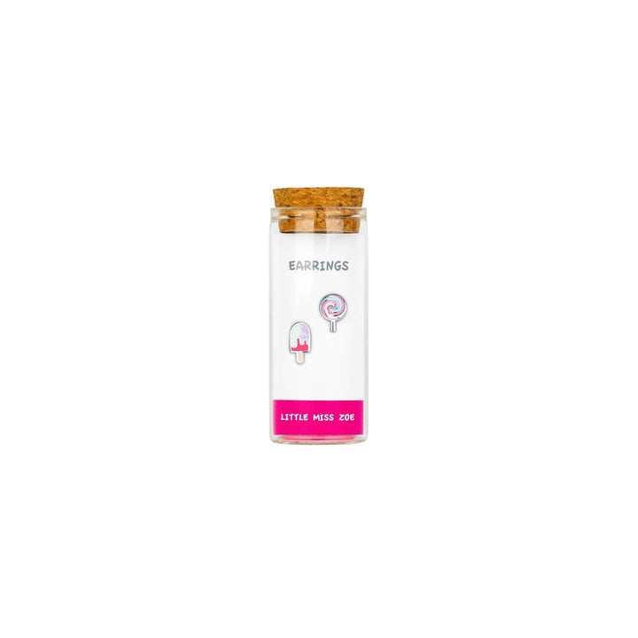 Little Miss Zoe - Stud Kids Earrings in a Bottle: Colorful Smiley Pink