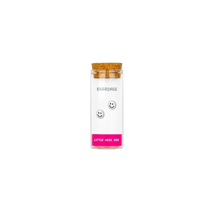 Little Miss Zoe - Stud Kids Earrings in a Bottle: Colorful Smiley Pink