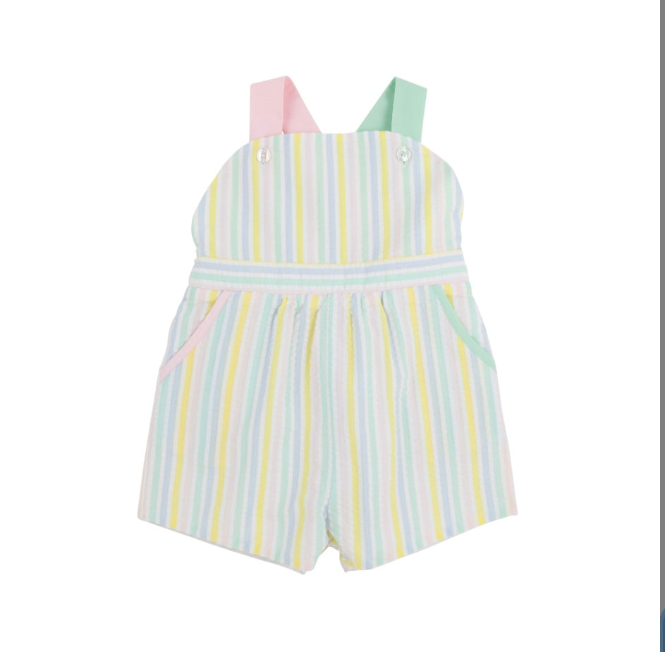 The Beaufort Bonnet Company - Ruthie Romper - Siesta Key Seersucker/Palm Beach Pink/Sea Island Seafoam