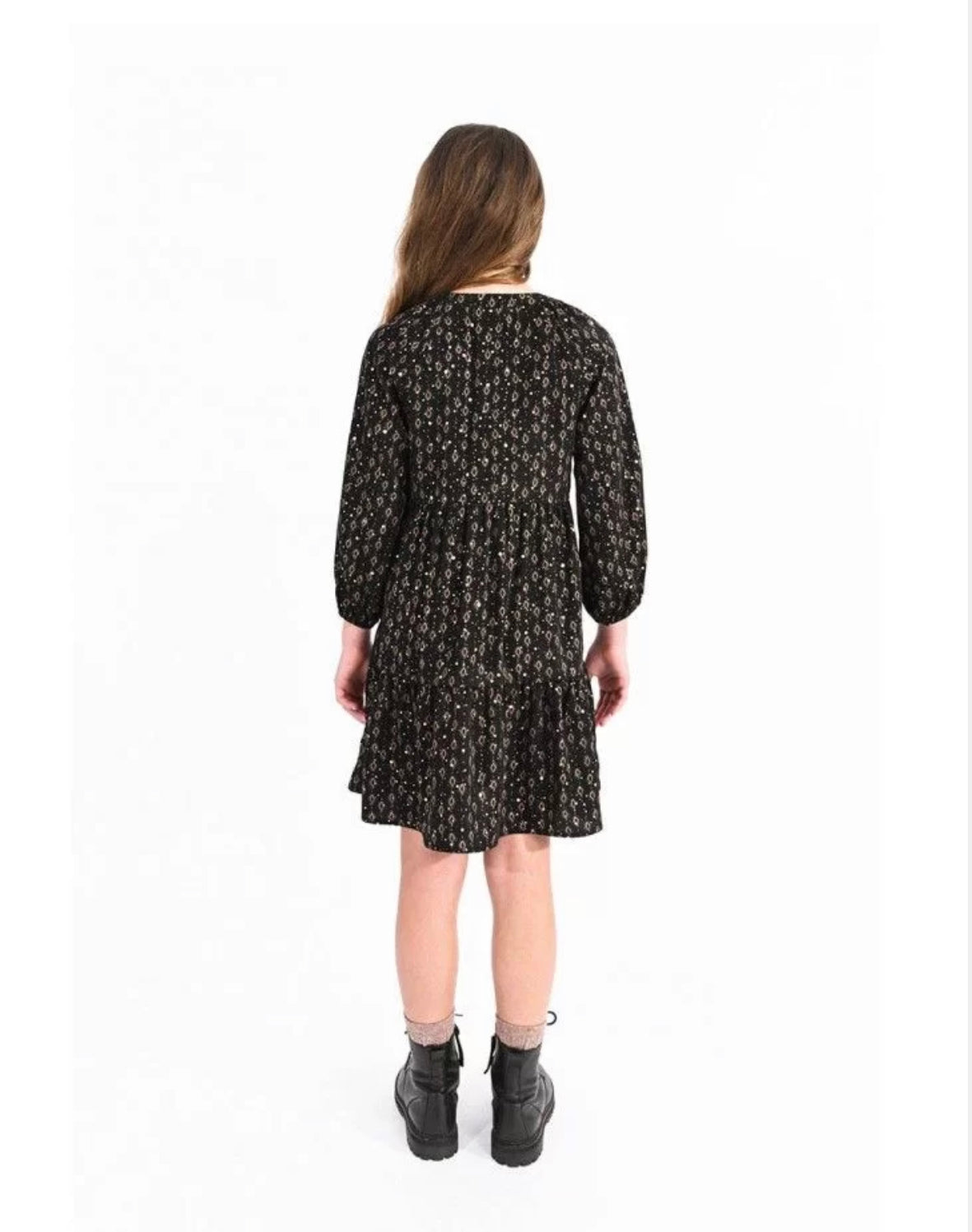 Molly Bracken - Printed Dress with Puff Sleeves - Black Jude