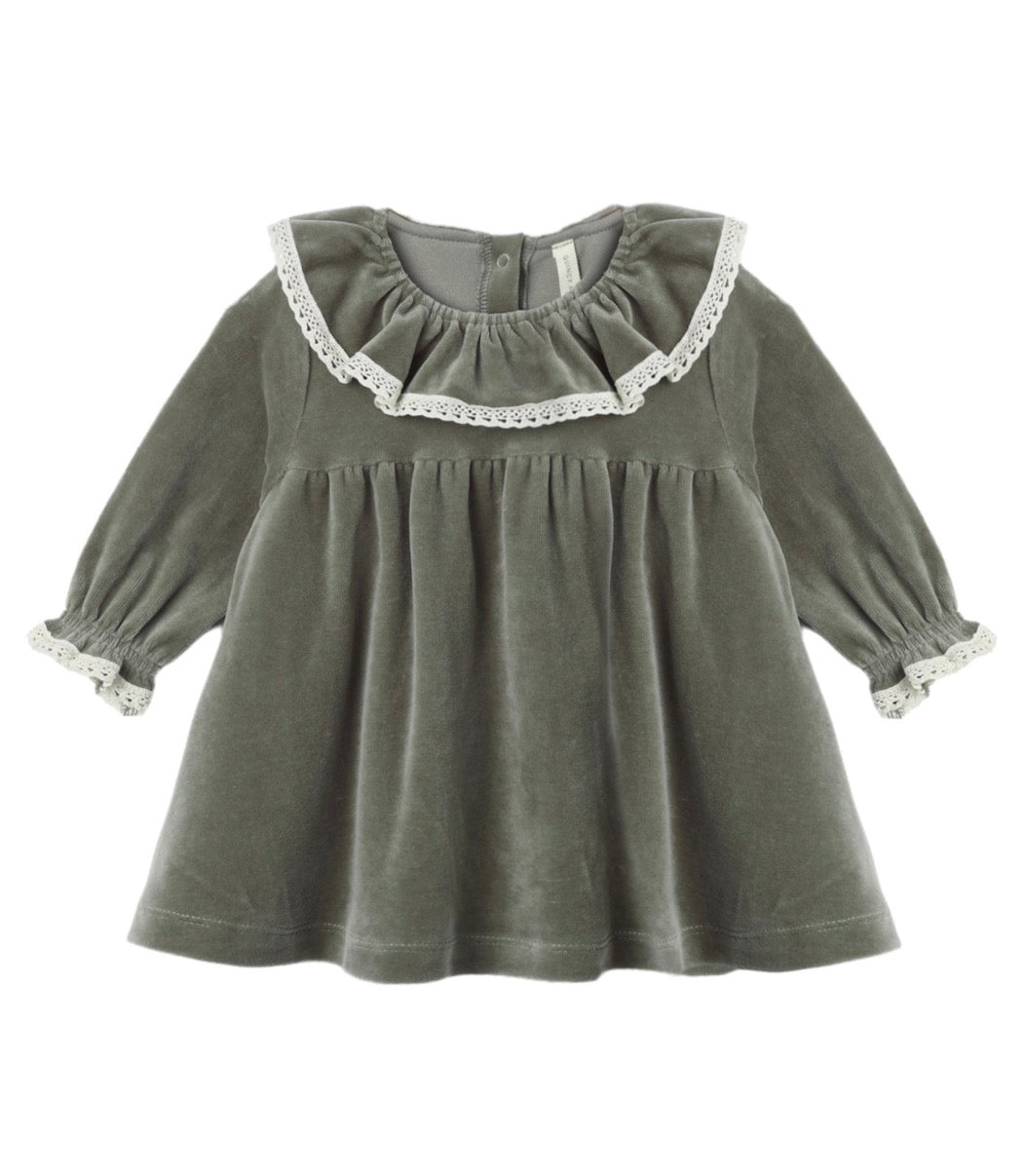 Quincy Mae - Velour Baby Dress - Spruce