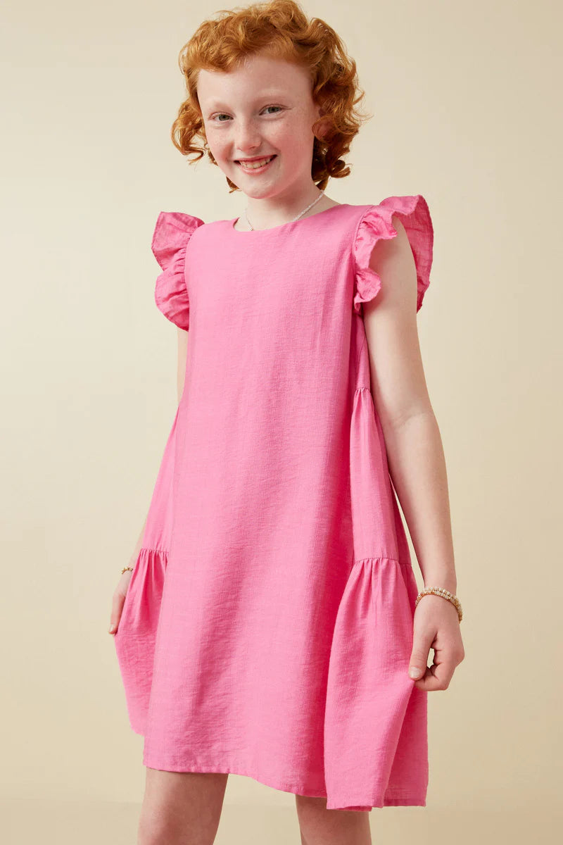 Hayden Girls -Side Panel Detailed Ruffle Sleeve Dress - Pink