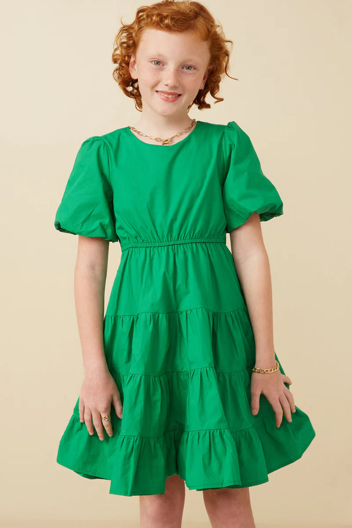 Hayden Girls - Bow Back Puff Sleeve Poplin Dress *FINAL SALE*