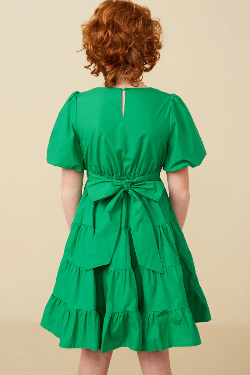 Hayden Girls - Bow Back Puff Sleeve Poplin Dress *FINAL SALE*