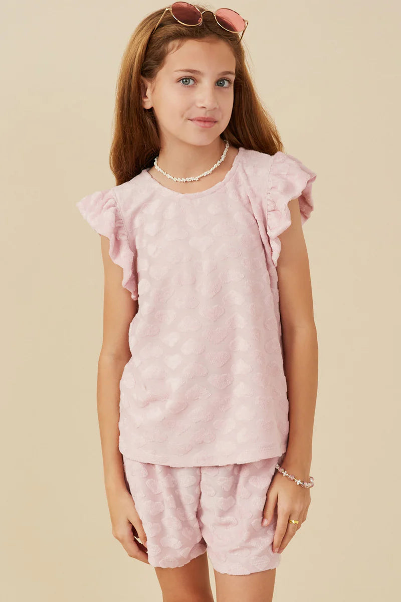 Hayden Girls - Terry Heart Textured Ruffled Tank - Blush