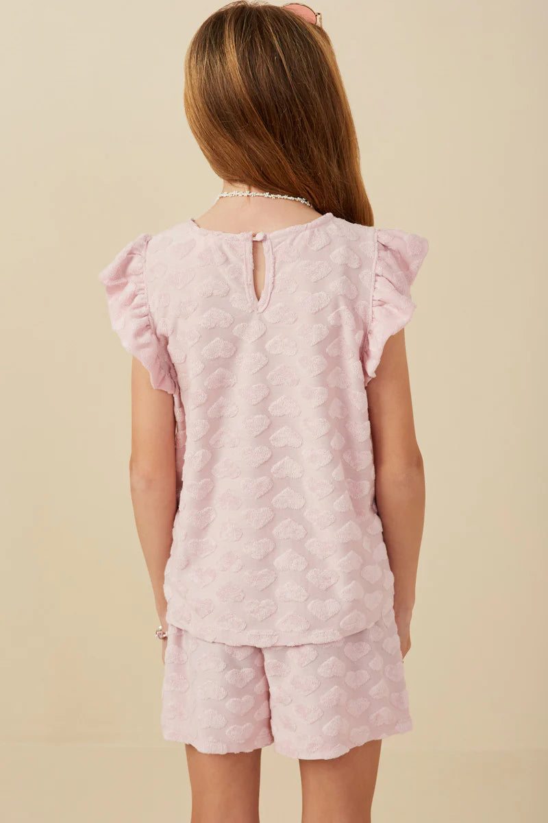 Hayden Girls - Terry Heart Textured Ruffled Tank - Blush