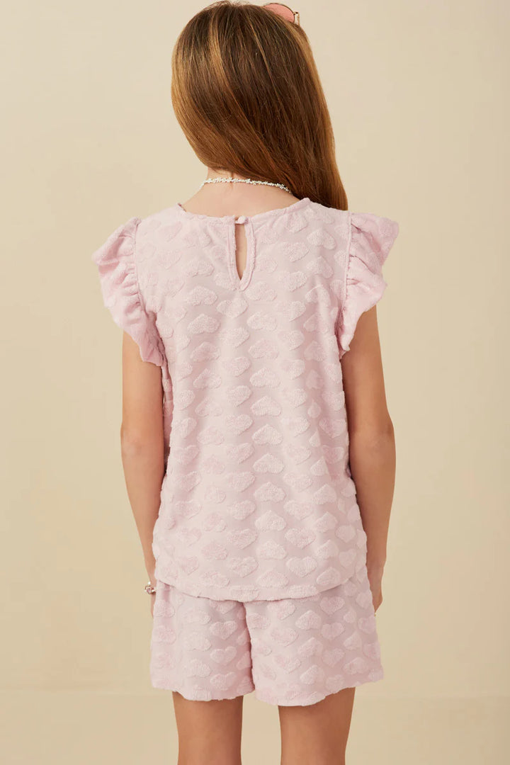 Hayden Girls - Terry Heart Textured Ruffled Tank - Blush *FINAL SALE*