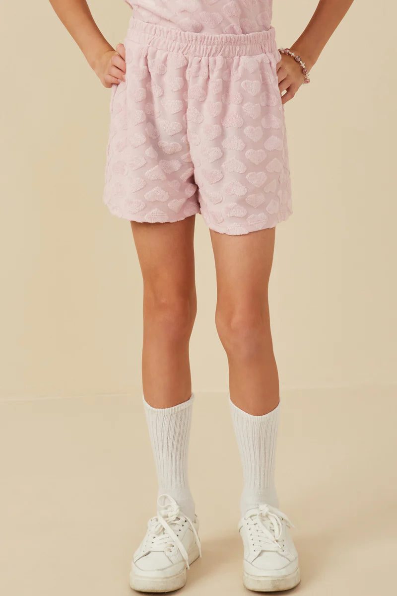 Hayden Girls - Terry Heart Textured Elastic Waist Shorts - Blush