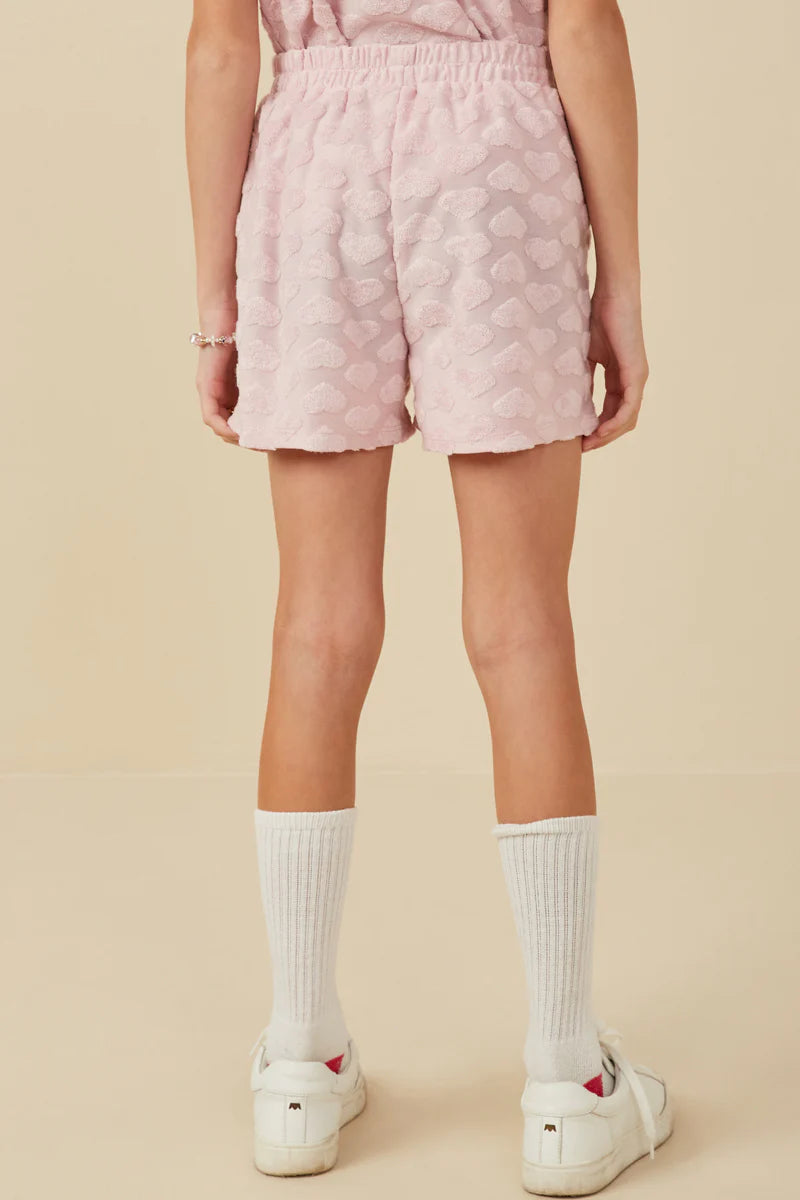 Hayden Girls - Terry Heart Textured Elastic Waist Shorts - Blush