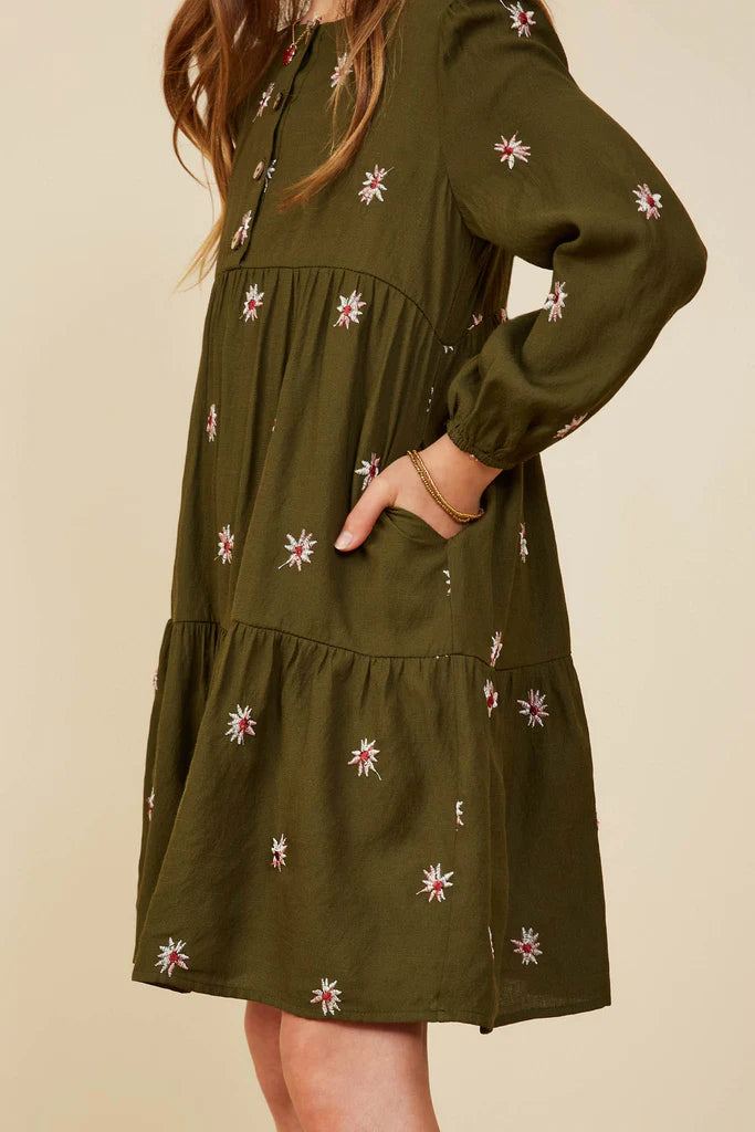 Hayden Girls - Embroidered Ditsy Floral Buttoned Dress *FINAL SALE*
