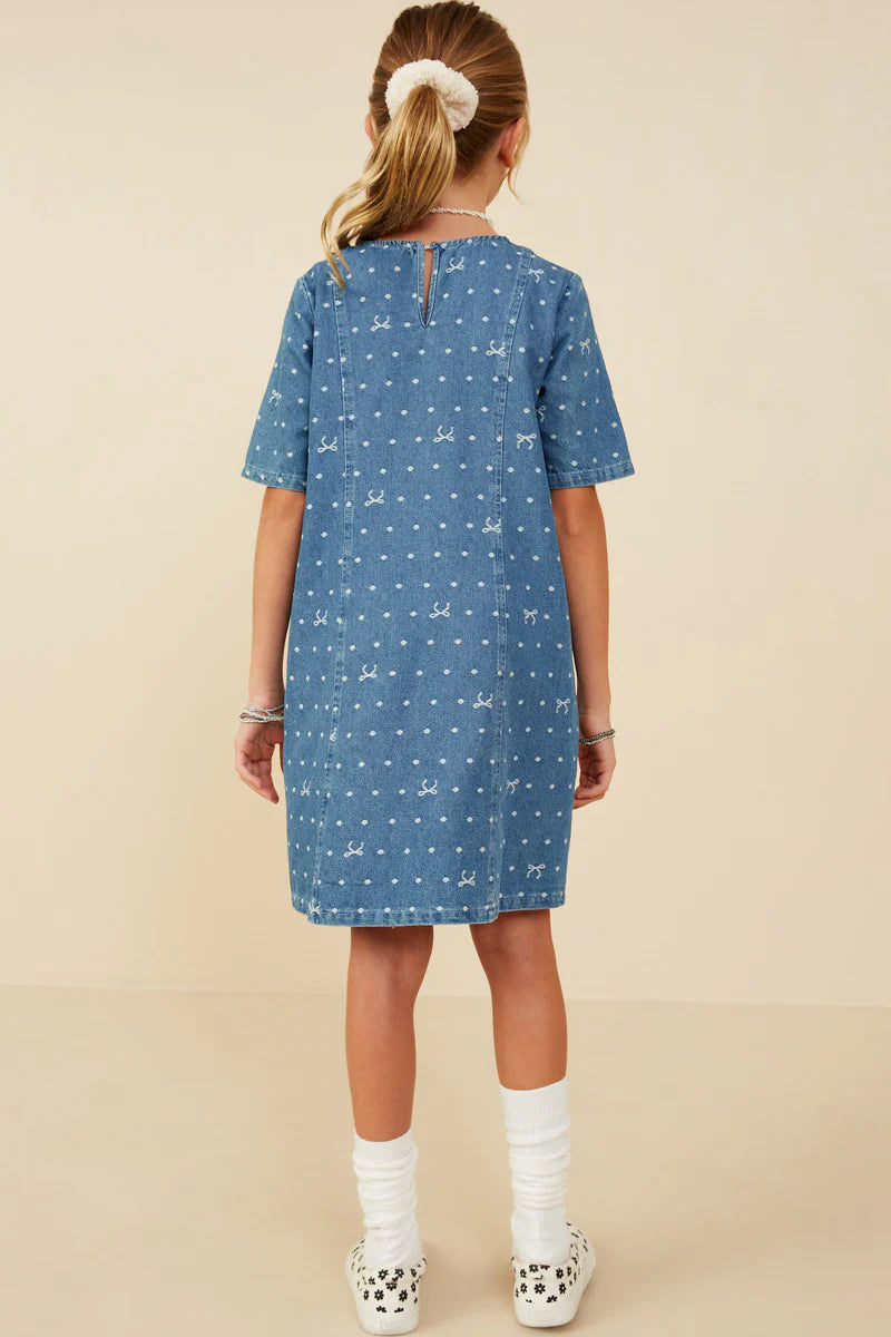 Hayden Girls - Polka Dot and Bow Print Denim Dress