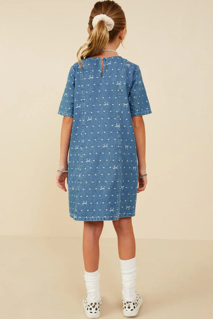 Hayden Girls - Polka Dot and Bow Print Denim Dress *FINAL SALE*