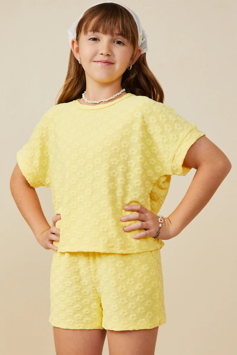 Hayden Girls - Textured Floral Knit Top - Yellow