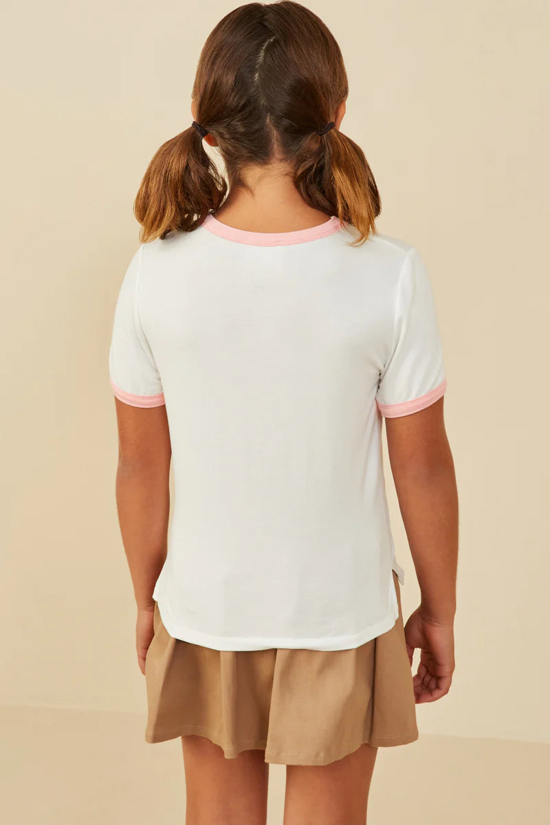 Hayden Girls - Ribbon Printed Ringer T-Shirt - Off White