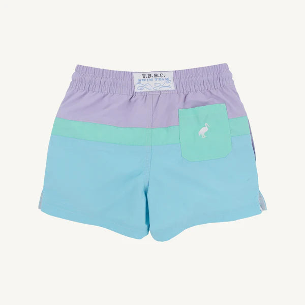 The Beaufort Bonnet Company - Country Club Colorblock Trunks - Lauderdale Lavender/Turks Teal/Belhaven Blue