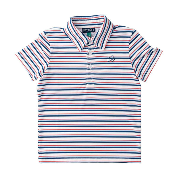 Prodoh - Boy's Short Sleeve Pro Performance Polo - Independence Day Stripe