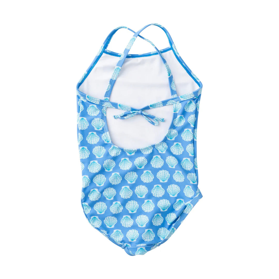 Prodoh - Girl's Spring Tides Bow Back One Piece Swimsuit - Marina Blue Shells Print
