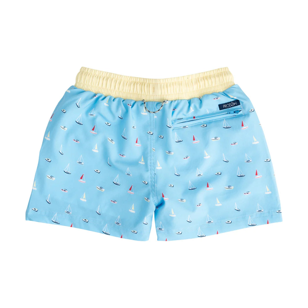 Prodoh - Boy's Boogie Board Swim Trunk - Baltic Sea Boats In The Bay Print