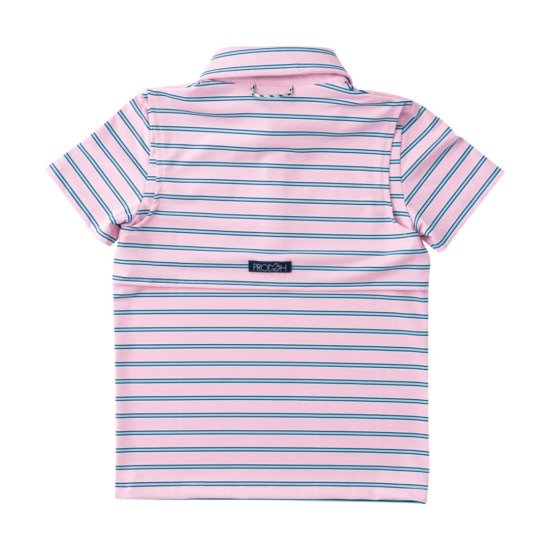 Prodoh - Boys Short Sleeve Pro Performance Polo - Pink Frosting Sea Island Stripe